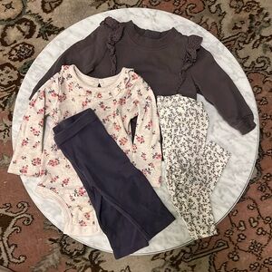 Four piece floral and ruffle baby girl bundle